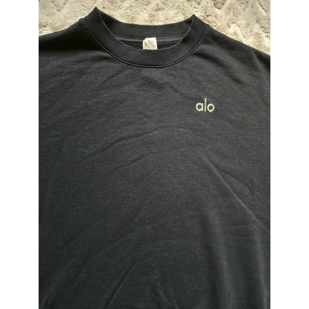 Alo Yoga Mens Black Oversized Crewneck Sweatshirt Silver Logo Pullover Size M